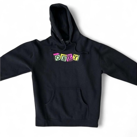 Obey Other - Obey Black Hoodie with Colorful Alphabet Block Logo Size Large